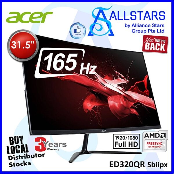 Acer ED0 series ED320QR Sbiipx 31.5 inch 165Hz Curved Gaming Monitor (Warranty 3years with Acer SG)