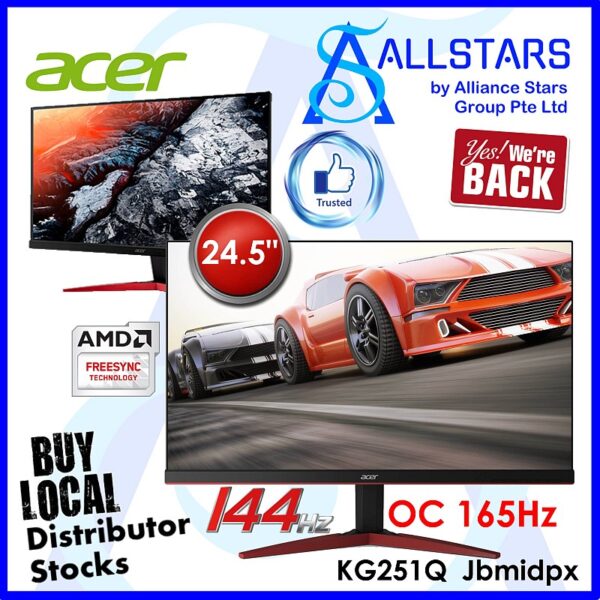 ACER KG251Q / KG251Q Jbmidpx 24.5 inch Gaming Monitor / 1ms / OC 165Hz / HDMI + DP + DVI / Built-In Speaker (Warranty 3years with Acer SG)