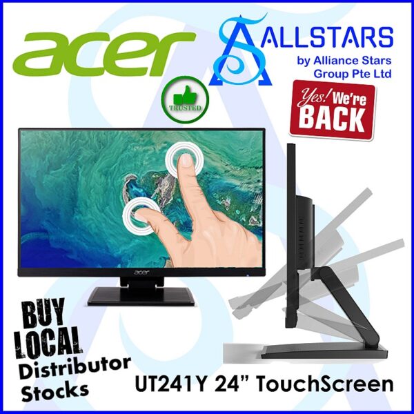 Acer 23.8inch UT241Y Full HD IPS Touch Screen Monitor (HDMI+VGA+Type-C / Built-in speaker / VESA 100x100mm / 10-point multi-touch) (Warranty 3years with Acer SG)