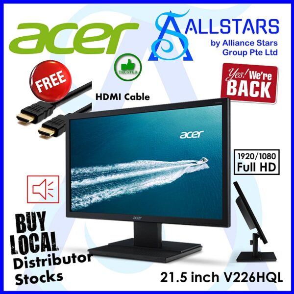 Acer 21.5 inch V226HQL bmid Full HD Monitor (HDMI/DVI/VGA / Built-in-Speaker) (Warranty 3years with Acer SG)