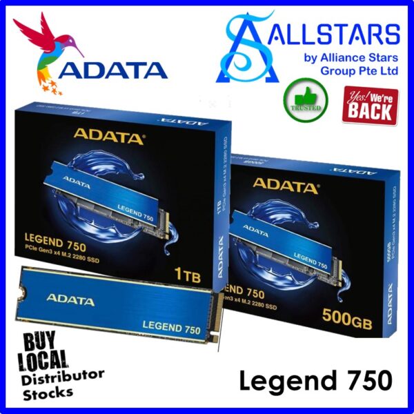 ADATA Legend 750 500GB NVME M.2 SSD / PCIe Gen3x4 / up to read 3600MB/s, write 3000MB/s (Warranty 5years with Corbell)