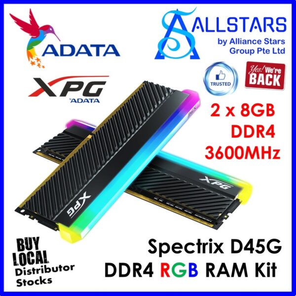 ADATA XPG Spectrix D45G 16GB – 2x8GB – DDR4 3600MHz CL18 RGB RAM Kit – Black : AX4U36008G18i-DCBKD45G