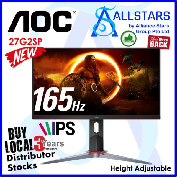 AOC 27G2SP 27 inch 165Hz IPS Gaming Monitor (Full HD / DP, HDMI 2.0 x2, VGA)