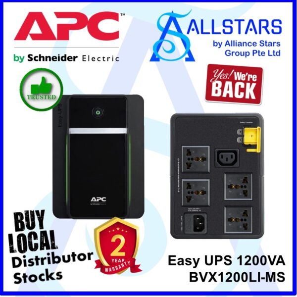 APC Easy UPS BVX 1200VA, 230V, AVR, Universal Sockets – BVX1200LI-MS (Warranty 2years with Convergent)