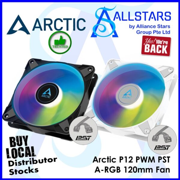 Arctic P12 PWM PST A-RGB (White) 0dB Semi-Passive 120mm Fan with ARGB – ACFAN00254A