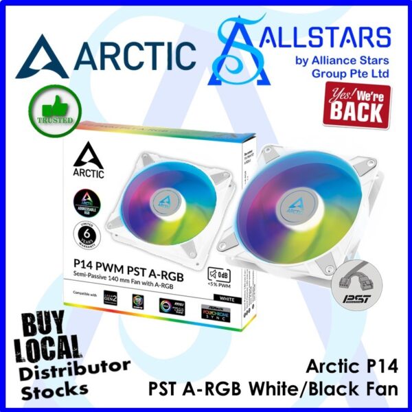 ARCTIC P14 PWM PST A-RGB Case Fan (White) / Semi-Passive 140mm Fan with ARGB – White : ACFAN00276A