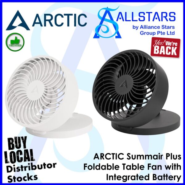 Arctic Summair Plus (Black) Foldable Table Fan with Integrated Battery – Black : AEBRZ00024A