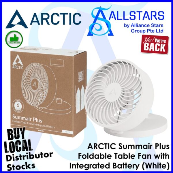 Arctic Summair Plus (White) Foldable Table Fan with Integrated Battery – White : AEBRZ00026A