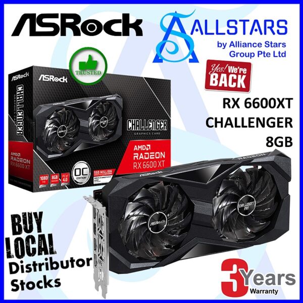 ASRock Radeon RX 6600 XT Challenger D OC 8GB GDDR6 PCI-Express 4.0 x16 Gaming Graphics Card – RX6600XT CLD 8GO (Warranty 3years with TechDynamic)