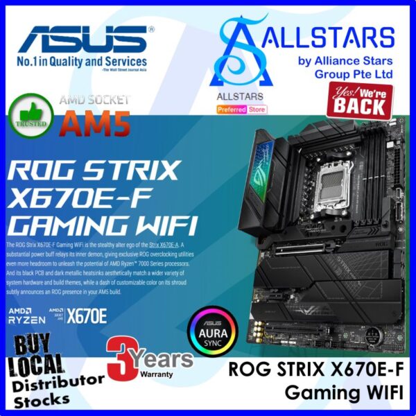 ASUS ROG Strix X670E-F Gaming WIFI AMD AM5 Mainboard – ROG STRIX X670E-F GAMING WIFI (Warranty 3years with Avertek)