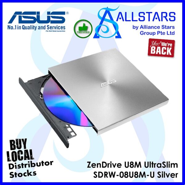 ASUS ZenDrive U8M Ultraslim External DVDRW Drive & Writer / M-DISC Support (Silver / USB Type-C) – Silver: SDRW-08U8M-U/SIL/G/AS (Warranty 1year with BanLeong)