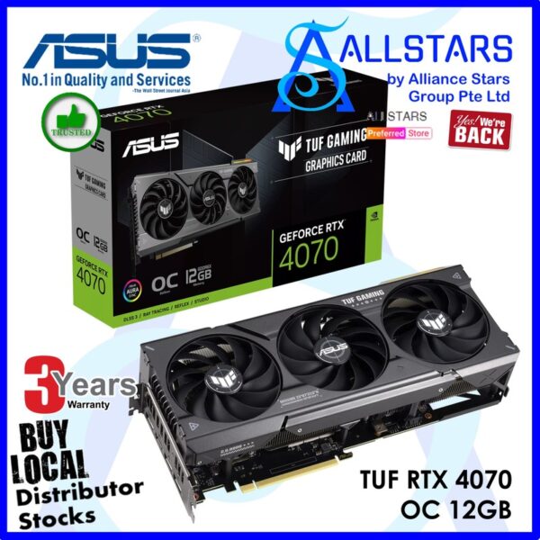 ASUS TUF RTX 4070 OC 12GB PCI-Express x16 Gaming Graphics Card (TUF-RTX4070-O12G-GAMING)
