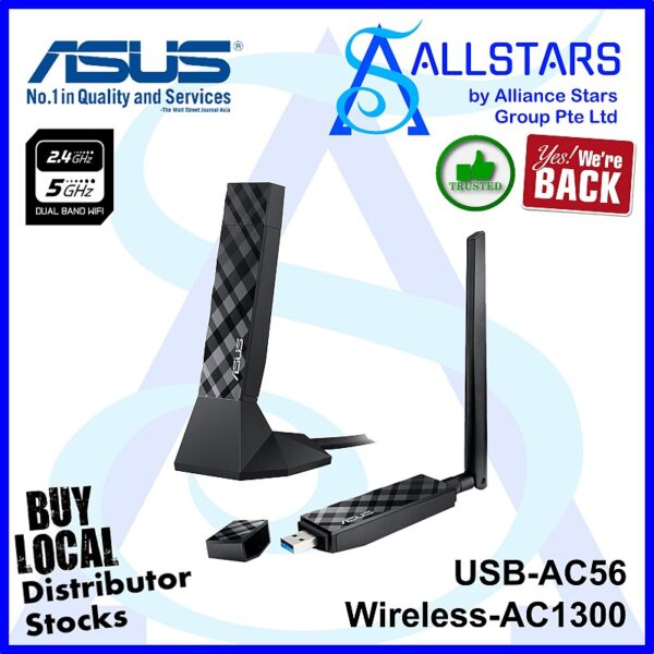 ASUS USB-AC56 WIRELESS-AC1300 USB ADAPTER (Warranty 3YRS w/Avertek)