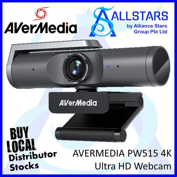 AVERMEDIA PW515 4K Ultra HD Webcam / 4Kp30. 1080p60, Fixed Focus. HDR, SONY Starvis 4K HDR CMOS Lens, FOV:100Deg, Built-in Dual Mic, Privacy Shutter, Zoom Certified (Warranty 1year with Avertek)