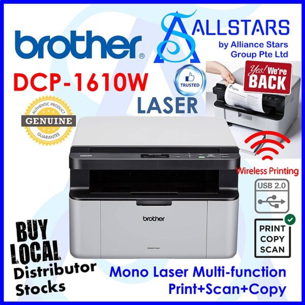 Brother DCP-1610W Wireless Mono Laser Multi-Function Printer (Print / Scan / Copy) (Warranty with Brother)