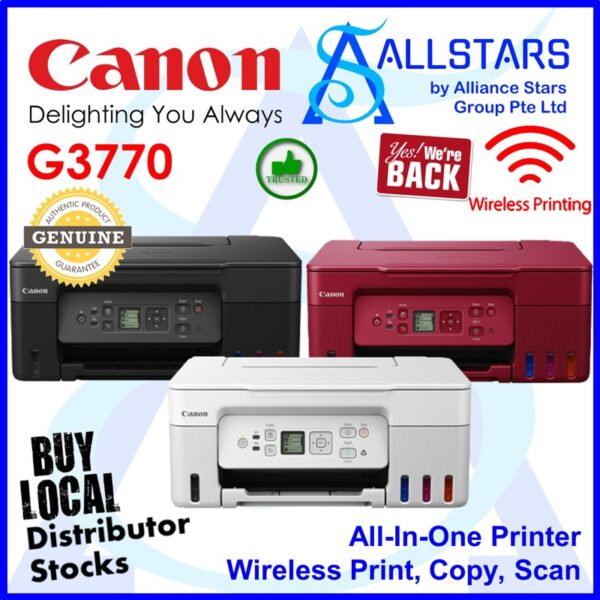 Canon PIXMA G3770 (Black) Easy Refillable Ink Tank, Wireless, All-In-One Printer for High Volume Printing