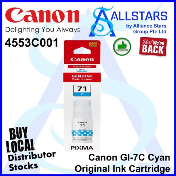 Canon GI-71C Cyan Original Ink Cartridge (4553C001) for Canon PIXMA G2020/G3020/G2060/G3060