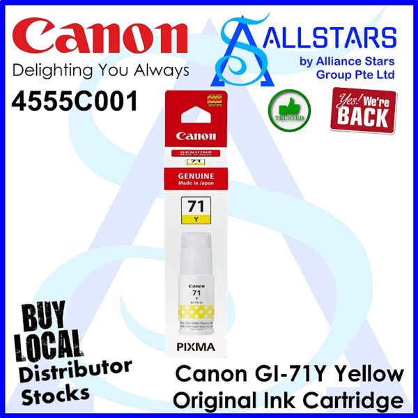 Canon GI-71Y Yellow Original Ink Cartridge – 4555C001 – for Canon PIXMA G2020/G3020/G2060/G3060