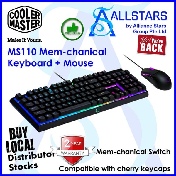 Cooler Master MS110 Combo Bundle with Mechanical Gaming Keyboard and Gaming Mouse with Optical Sensor – MS-110-KKMF1-US (Warranty 2years with Local Distributor BanLeong)