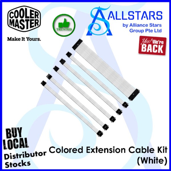 Cooler Master PVC PSU Extension Cable Kit, 16AWG with 3-Layer PVC Sleeving – White : CMA-NEST16XXWT1-GL