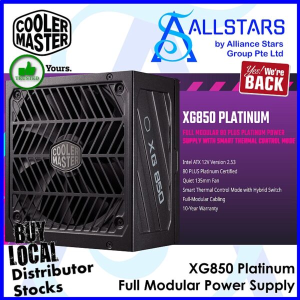 Cooler Master XG 850 platinum / 80+Platinum Full Modular with Smart Thermal Control Mode – MPG-8501-AFBAP-UK (Warranty 10years with BanLeong)