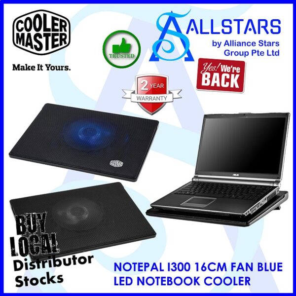 Cooler Master NOTEPAL I300 16CM FAN BLUE LED NOTEBOOK COOLER – R9-NBC-300L-GP (WRTY 2YRS W/BANLEONG)