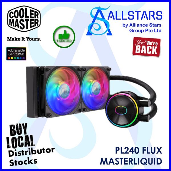 Cooler Master Masterliquid PL240 240mm FLUX ARGB CPU Cooler – MLY-D24M-A23PZ-R1 (Warranty 3years with BanLeong)