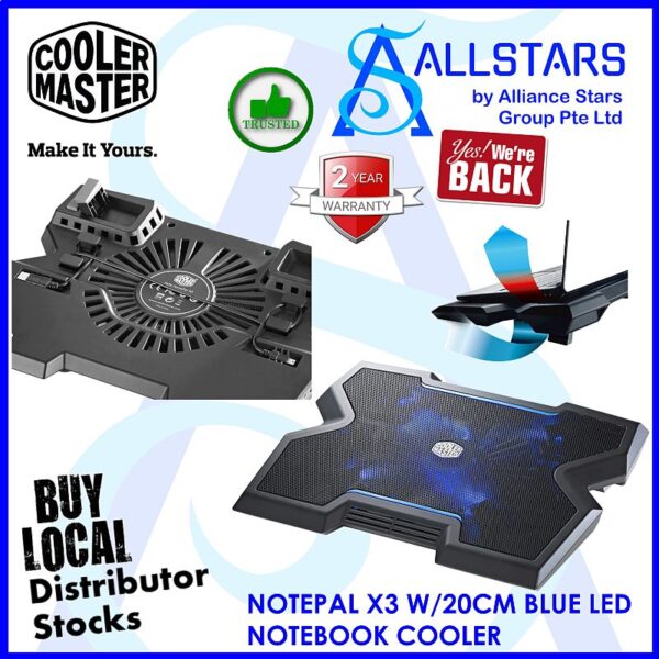 Cooler Master NOTEPAL X3 W/20CM BLUE LED NOTEBOOK COOLER – R9-NBC-NPX3-GP (WRTY 2YRS W/BANLEONG)