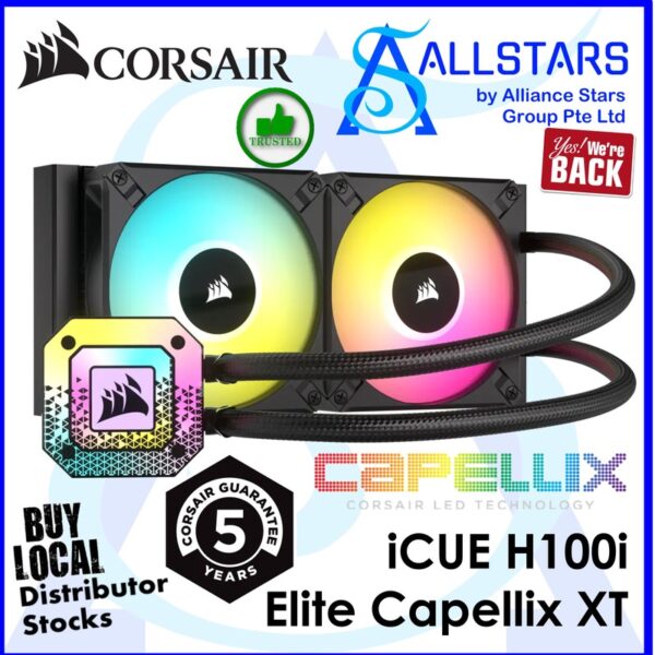 CORSAIR iCUE H100i Elite Capellix XT (Black) 240mm AIO CPU Cooler – Black : CW-9060068-WW (Warranty 5years with Convergent)