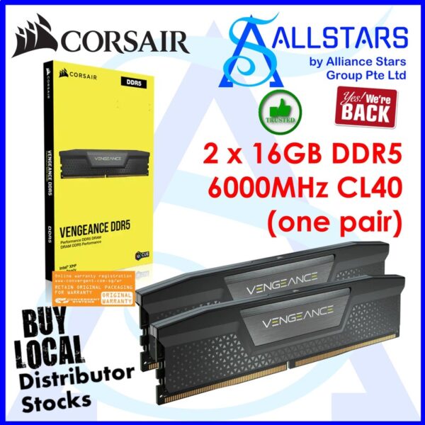CORSAIR Vengeance DDR5 32GB – 2x16GB – DDR5 6000MHz CL40 RAM Kit – Black : CMK32GX5M2B6000C40