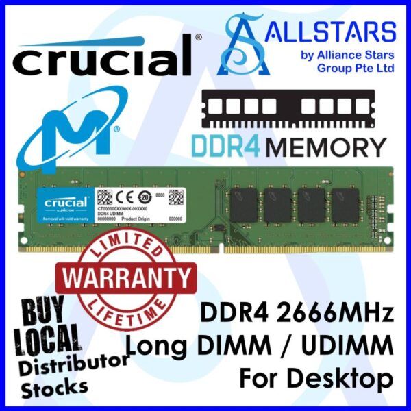 Crucial 8GB DDR4 2666MHz UDIMM Long DIMM RAM – CT8G4DFS8266 (Warranty with Convergent)