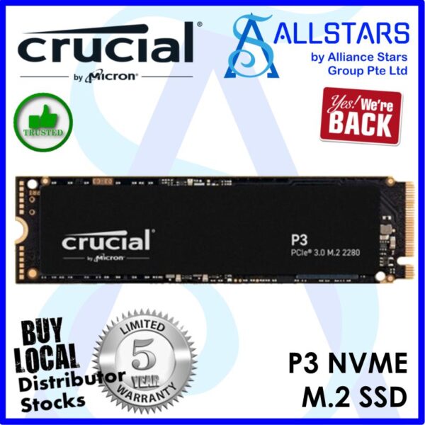 Crucial P3 2TB NVME M.2 SSD SSD / PCI-e 3.0 read up to 3500MB/s, write up to 3000MB/s – CT2000P3SSD8 (Warranty 5years with Convergent)