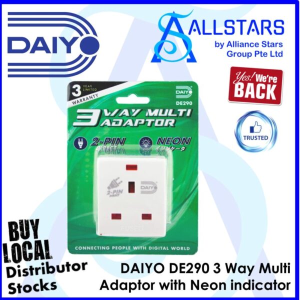 DAIYO DE290 3Way Multi Adaptor with Neon indicator (Warranty 6months)