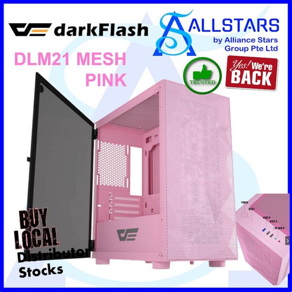 DarkFlash DLM21 Mesh Pink / DLM21P Mesh Pink Version MATX Chassis (Warranty 1year with TechDynamic)