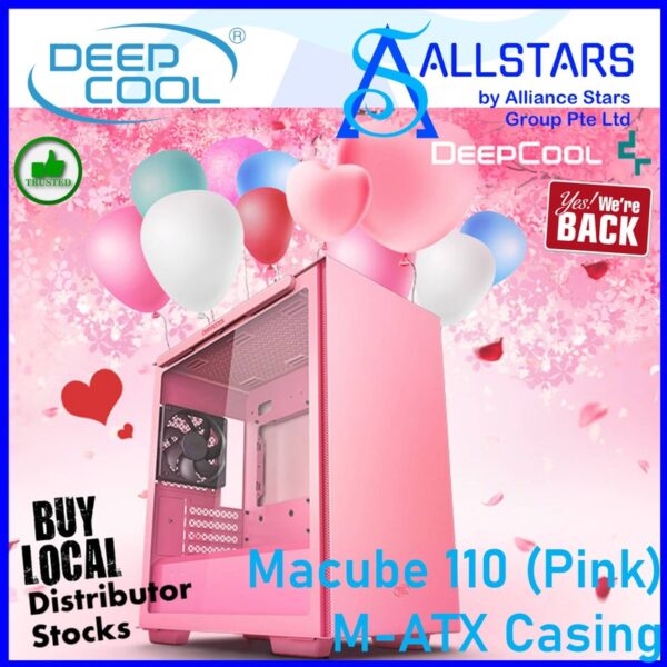 DeepCool MACUBE 110 (Pink) MATX Tower Chassis Tempered Glass (with 120mm Black non-RGB fan)