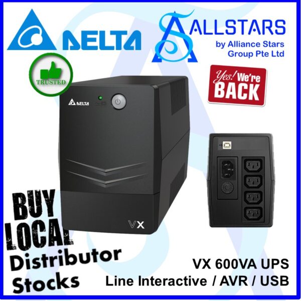 Delta VX600VA 600VA UPS Agilon Family / Line-interactive / AVR / USB (Warranty 1year with Eternal Asia)