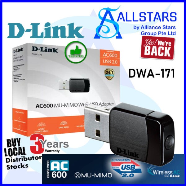 D-Link DWA-171 Wireless-AC600 MU-MIMO Wi-Fi USB Adapter / USB2.0 / Dual Band