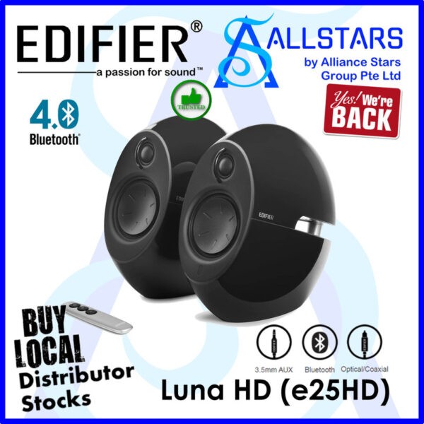 EDIFIER BLACK E25HD LUNA HD 2.0 BLUETOOTH SPEAKER-2YRS W/BANLEONG
