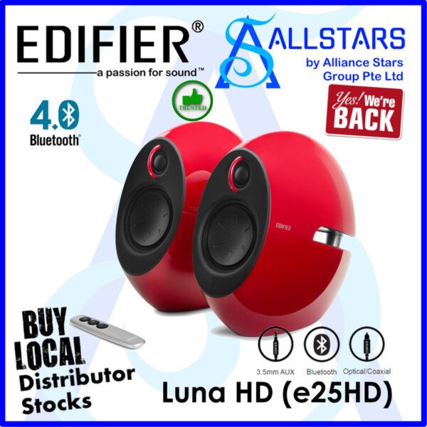 EDIFIER RED E25HD LUNA HD 2.0 BLUETOOTH SPEAKER-2YRS W/BANLEONG