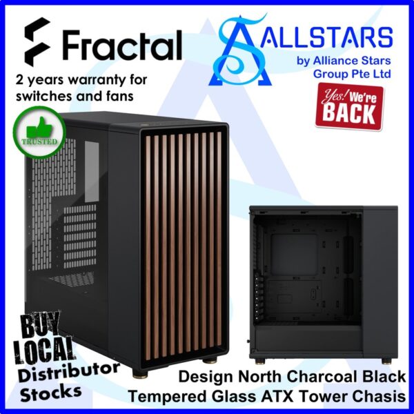 Fractal Design North Tempered Glass ATX Tower Chassis  – Black : FD-C-NOR1C-02