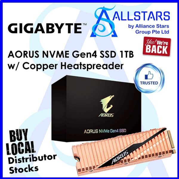 Gigabyte AORUS NVME Gen4 SSD 1TB with Copper Heatspreader – GP-ASM2NE6100TTTD (Warranty 5years with Local Distributor CDL)