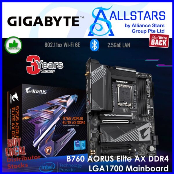 Gigabyte B760 AORUS Elite AX DDR4 Intel B760 LGA1700 Mainboard – B760 A ELITE AX DDR4