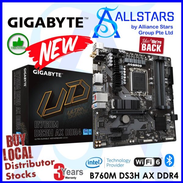 Gigabyte B760M DS3H AX DDR4 Intel B760 LGA1700 Mainboard – B760M DS3H AX DDR4