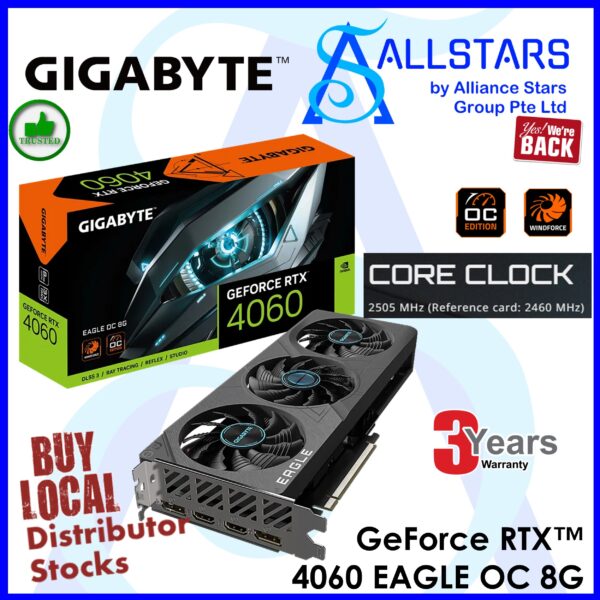 Gigabyte Geforce RTX 4060 Eagle OC 8GB PCI-Express Gaming Graphics Card – GV-N4060EAGLE OC-8GD