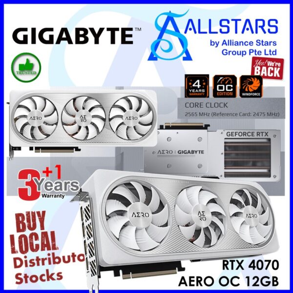 Gigabyte Geforce RTX 4070 AERO OC 12GB GDDRX6 PCI-Express x16 Gaming Graphics Card – GV-N4070AERO OC-12GD
