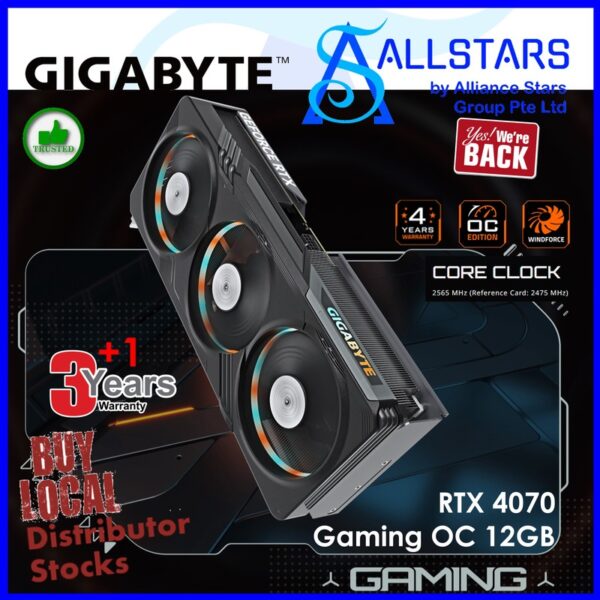 Gigabyte Geforce RTX 4070 Gaming OC 12GB GDDRX6 PCI-Express x16 Gaming Graphics Card – GV-N4070GAMING OC-12GD