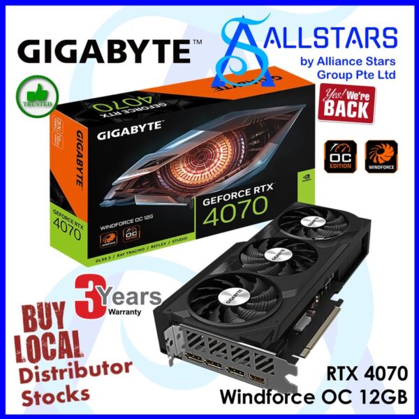Gigabyte Geforce RTX 4070 Windforce OC 12GB GDDR6X PCI-Express x16 Gaming Graphics Card – GV-N4070WF3OC-12GD