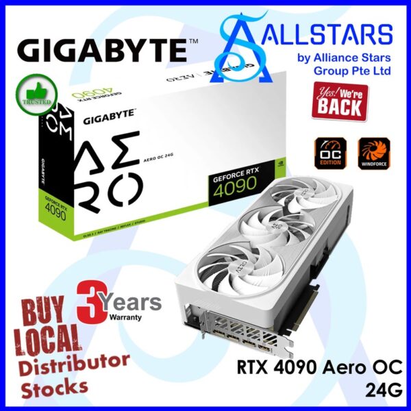 Gigabyte Geforce RTX 4090 AERO OC 24GB PCI-Express x16 Gaming Graphics Card – GV-N4090AERO OC-24GD