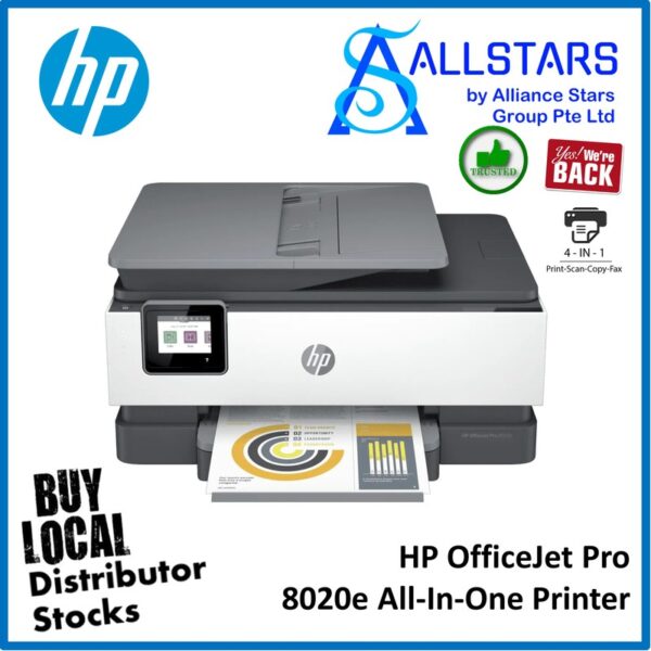 HP OfficeJet PRO 8020e All-in-One Printer / Multi-Function Color Inkjet, Print, Scan, Copy, Fax, Duplex Print. Wireless+USB