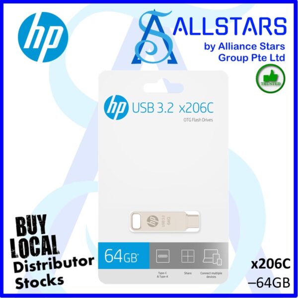 HP x206C 64GB USB3.2 OTG Flash Drive / Dual Drive Type-C / Type-A – HPFD206C-64